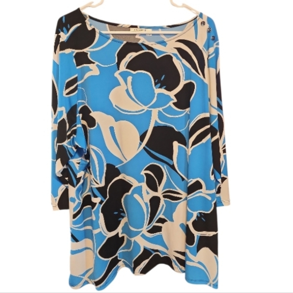 Croft & Barrow Floral Print Blue and Black Women's Top Size 2X